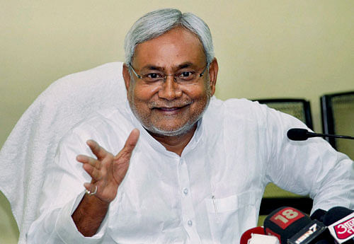 Bihar Chief Minister Nitish Kumar interacting with media at his official residence in Patna on Monday. PTI Photo.