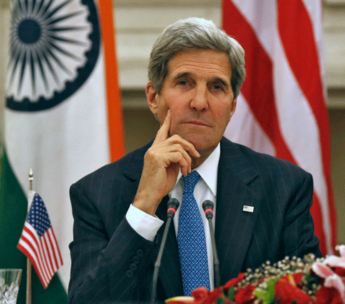 U.S. Secretary of State John Kerry listens to a question during a joint news conference with India's Foreign Minister Salman Khurshid in New Delhi June 24, 2013. Kerry said on Monday the United States does not know the intended travel destination of former U.S. spy agency contractor Edward Snowden after he was allowed to leave Hong Kong despite U.S. demands for his arrest. REUTERS.