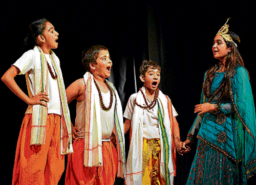Learning time: Schoolchildren during the play Nimantran staged as part of Bal Rangmanch Karyashala 2013.