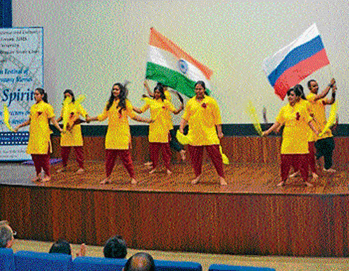 Enthusiastic: Students performing at the inauguration of Indo-Russian Film Festival.