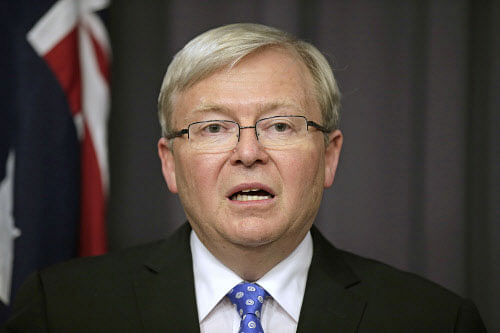 Kevin Rudd speaks to the media following a leadership ballot for the Labor Party at parliament in Canberra, Australia, Wednesday, June 26, 2013. Australian Prime Minister Julia Gillard was ousted as Labor Party leader by her predecessor, Rudd, in a vote of party lawmakers hoping to avoid a huge defeat in upcoming elections. AP Photo