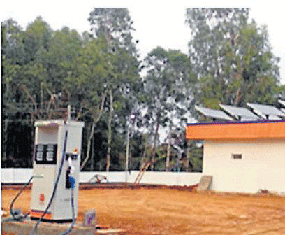 Solar powered petrol bunk at Hebbakawadi in Mandya district.