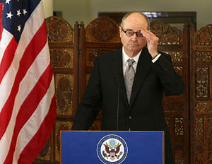 U.S. Special Rrepresentative for Afghanistan and Pakistan James Dobbins talks to media, in New Delhi, India , Thursday, June 27, 2013. Dobbins said that the United States is waiting for a response from the Taliban on its return to peace talks aimed at finding a political solution to the war in Afghanistan. AP Photo