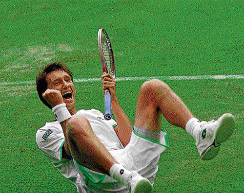 lost in the moment Sergiy Stakhovsky is a picture of delight after his shock win. AFP