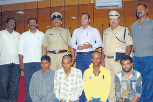 Police personnel with accused who were arrested in connection to Mamatha's murder case.
