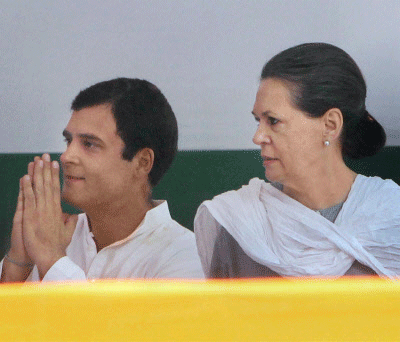 Congress President Sonia Gandhi with party Vice President Rahul Gandhi in New Delhi. PTI file photo