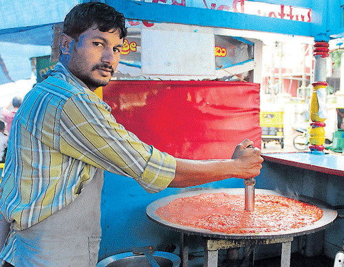 Churning out: Somshekhar cooking the bhaaji.