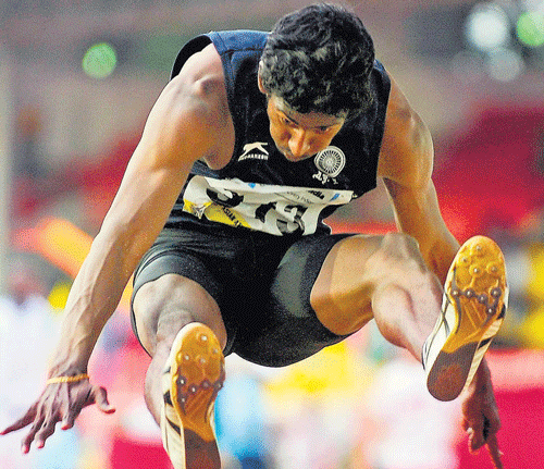 soaring success: Prem Kumar K&#8200;leaps to bag silver in the long jump event on Friday. PTI