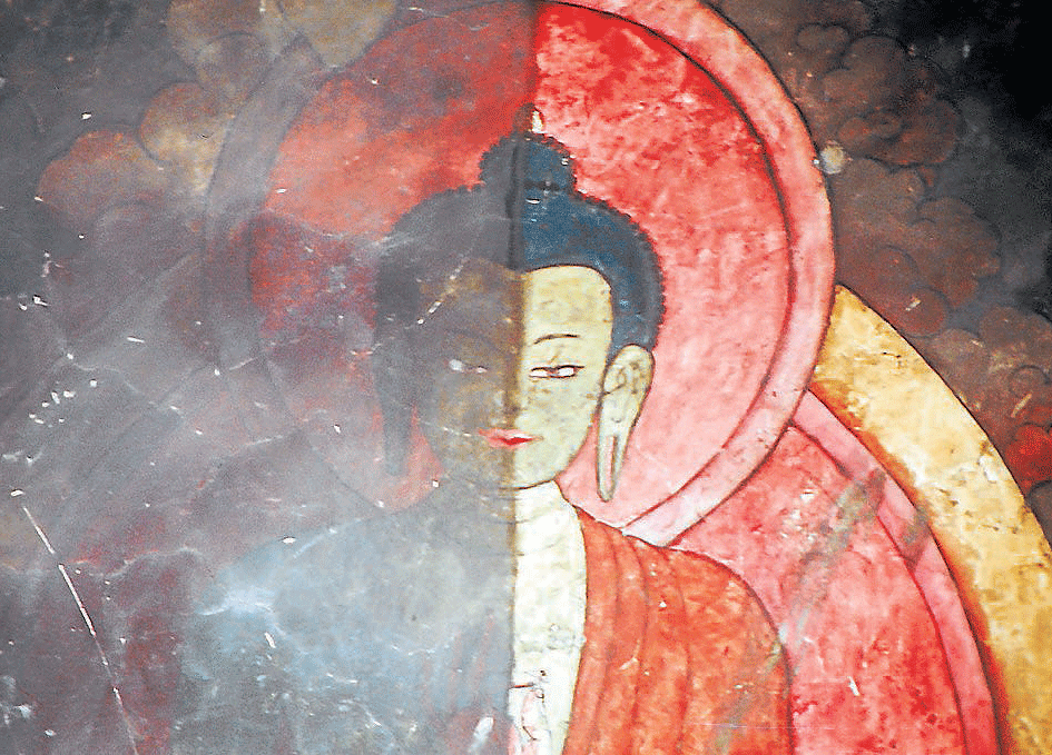 Rescued beauty: Buddha mural at Shey monastery in Ladakh, during restoration.
