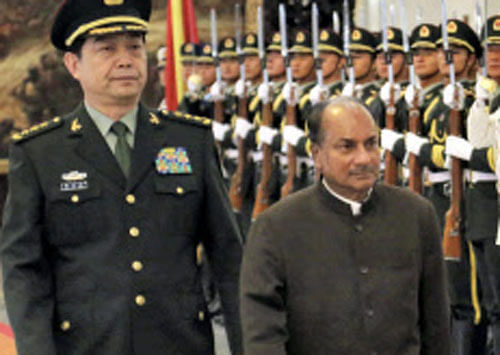 Beijing: Defence Minister A K Antony with his Chinese counterpart Gen Chang Wanquan inspecting a guard of honour in Beijing on Friday. PTI Photo