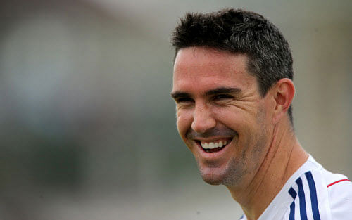 England batsman Kevin Pietersen laughs during the nets session at Trent Bridge, Nottingham England Monday July 8, 2013. The first cricket Test of the 2013 Ashes series starts at Trent Bridge on Wednesday. AP photo