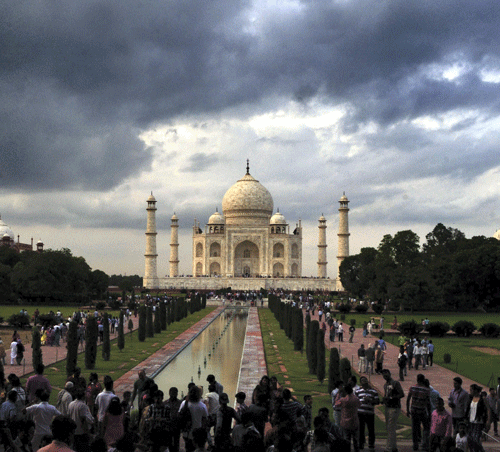 Monsoon clouds hover over the Taj Mahal, in Agra on Saturday. PTI Photo