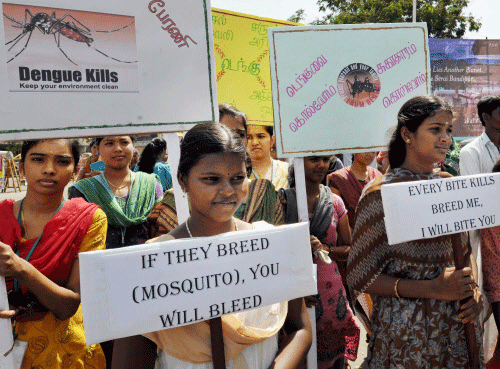 People take to streets to create awareness about dengue fever. File photo