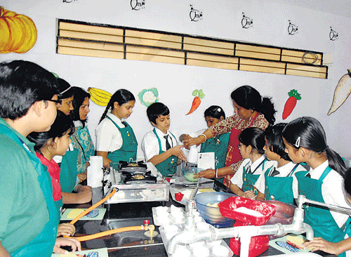 Interested lot: A cooking class at Delhi Public School North.