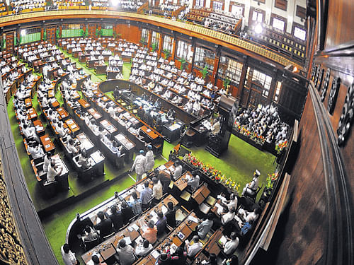 A bird's eye view of Legislative Assembly hall during the budget presentation. DH photo