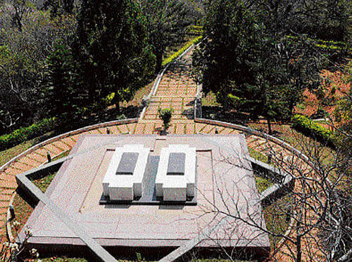 Memorial: A view of the graves of Svetoslav Roerich and Devika Rani Roerich at Tataguni estate.