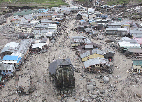 Kedarnath Temple is pictured amid damaged surroundings by flood waters at Rudraprayag in Uttarakhand. File Reuters Image