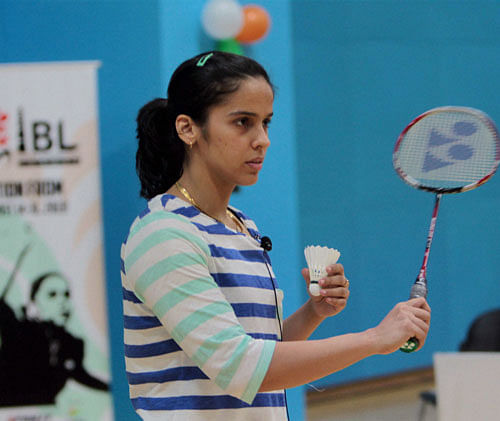 Olympic bronze medal winner badminton player Saina Nehwal at the launch of the Indian Badminton League's School Programme initiative 'Shuttle Express' at Noida on Friday. PTI File photo