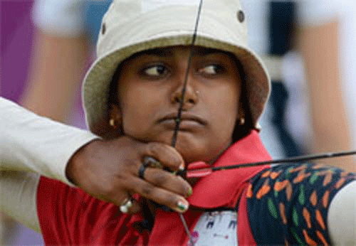 Deepika Kumari aims at the target. File photo