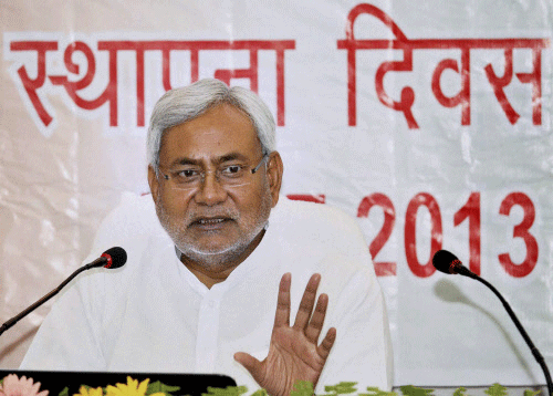Bihar Chief Minister Nitish Kumar addresses during Foundation Day programme of Bihar State Educational Infrastructure Development Corporation Ltd. (BSEIDC) in Patna on Tuesday. PTI Photo