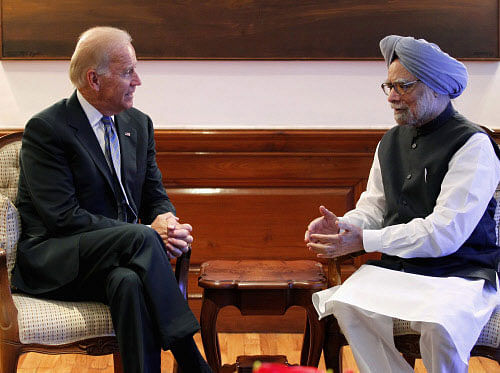 U.S. Vice President Biden speaks with India's Prime Minister Singh during their meeting in New Delhi reuters