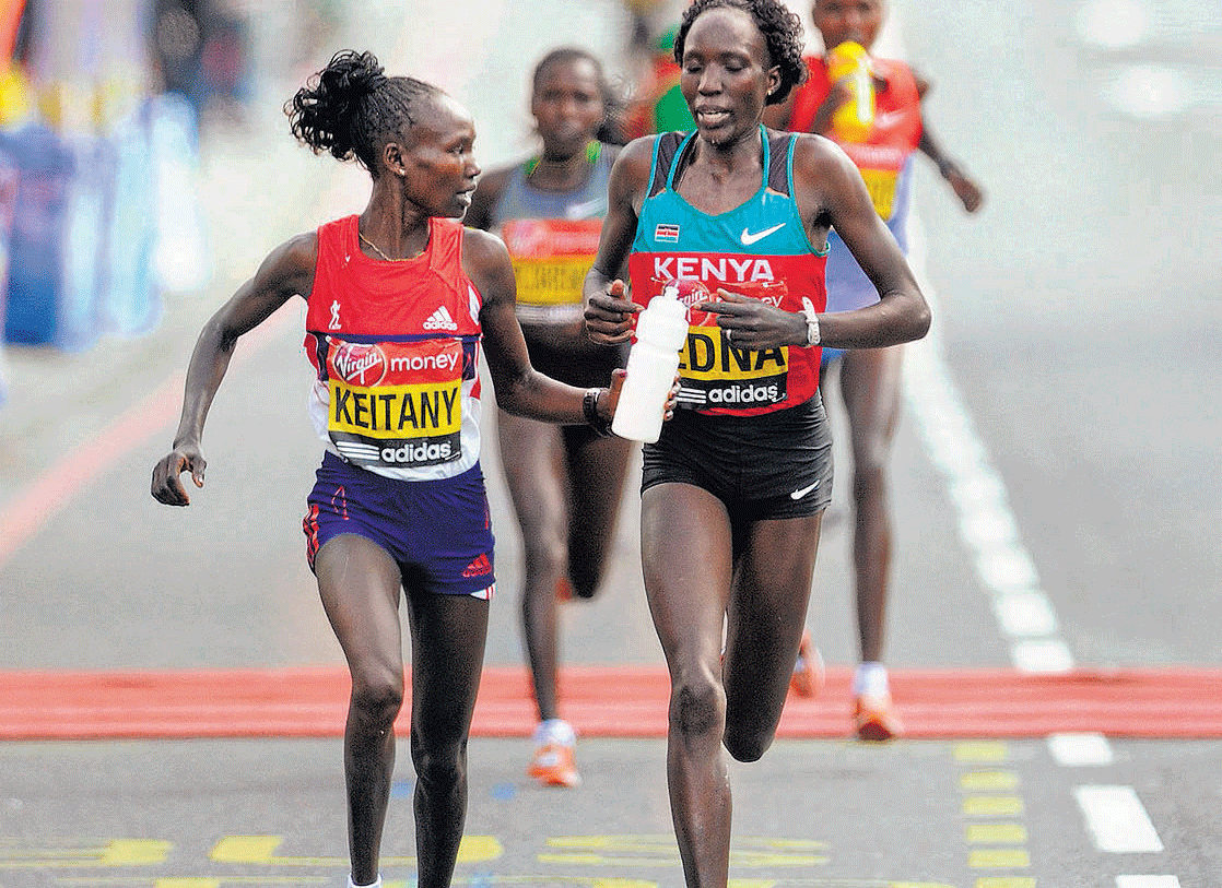 going for gold Edna Kiplagat (right) says she misses running with Mary Keitany, who has taken a break from athletics after giving birth recently. FILE&#8200;PHOTO