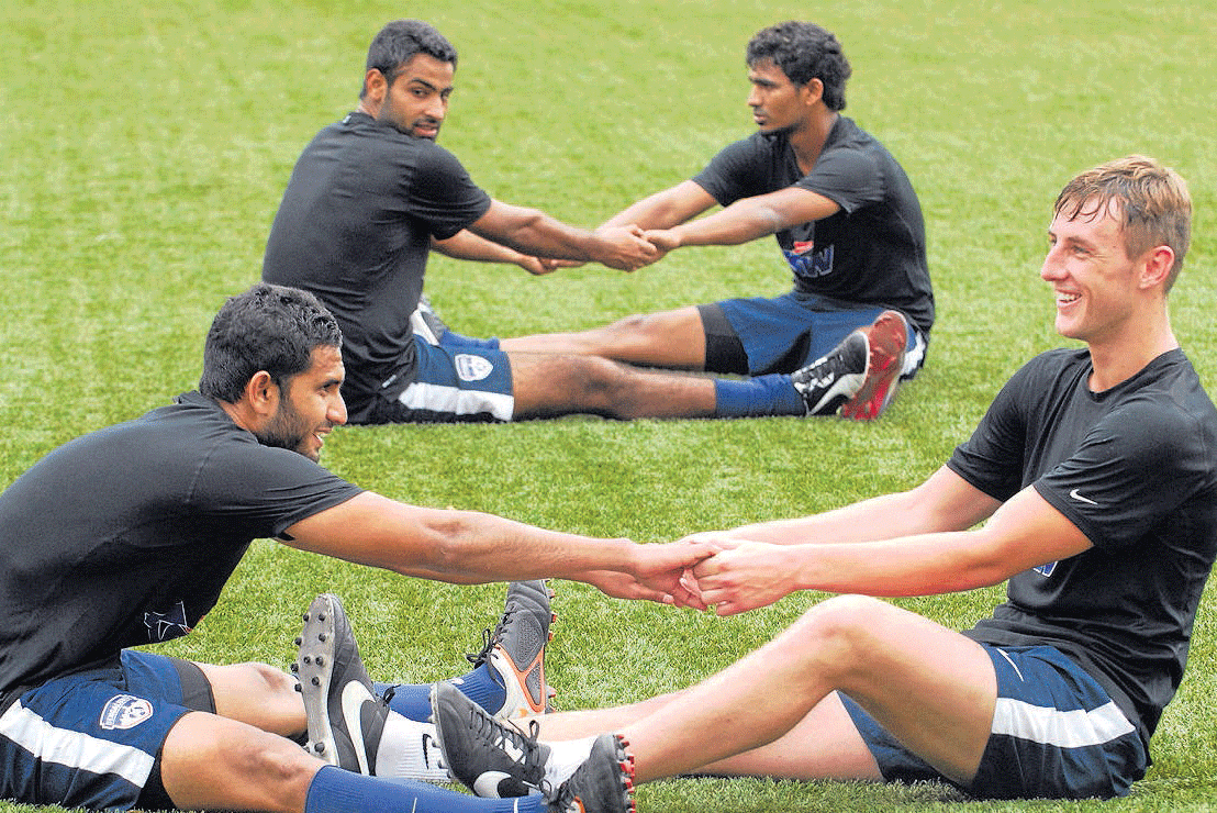 gearing up: Bengaluru FC players at a training session on Saturday. DH PHOTO
