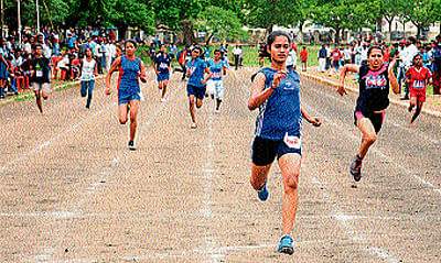 Athletes participate in district level road race and track meet at the Oval Grounds, in Mysore, on&#8200;Sunday. dh photo