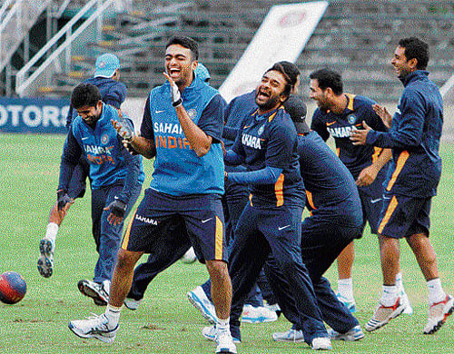 Happy bunch: Indian team will be eager to dish out a forceful effort in the fourth one-dayer against Zimbabwe at Bulawayo on Thursday. AFP
