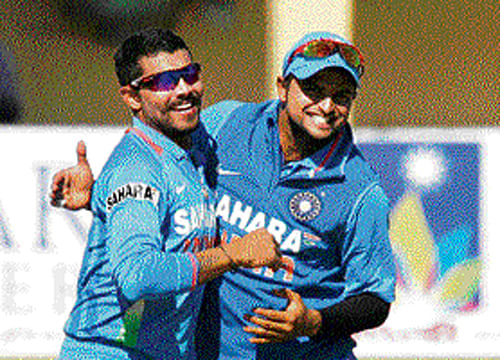 blue wave After an unsavoury episode during the West Indies series, Ravindra Jadeja (left) and Suresh Raina have come together to contribute their bit to India's success. AFP