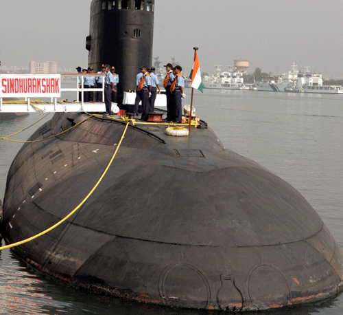 The Indian Navy's Sindhurakshak submarine is docked in Visakhapatnam in this February 13, 2006 file photo.  Reuters Image