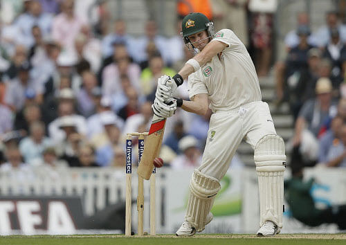 smack: Australia's Steven Smith en route his maiden Test ton against England at The Oval on Thursday.Ap Photo