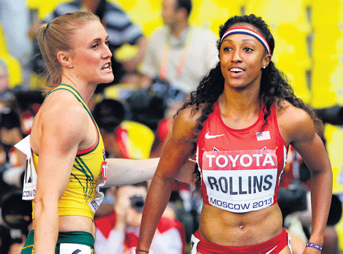 budding rivalry: Olympic champion Sally Pearson (left) was humbled by the young and hungry Brianna Rollins at Moscow. AP