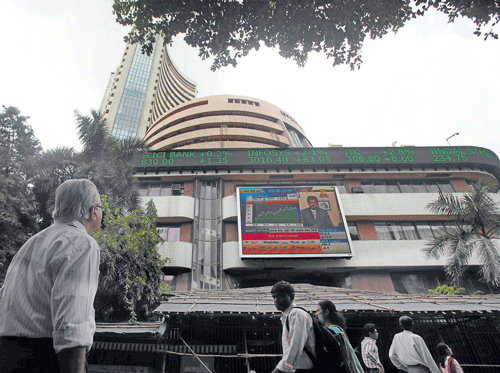 EBBING tide: A view of the BSE building in Mumbai. The rupee has lost 17 per cent since May, touching an all-time low of 65.56 to the US&#8200;dollar, and the stock market is close to its lowest level in 12 months.