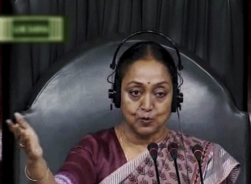 Speaker Meira Kumar in the Lok Sabha in New Delhi on Monday during ongoing monsoon session. PTI Photo