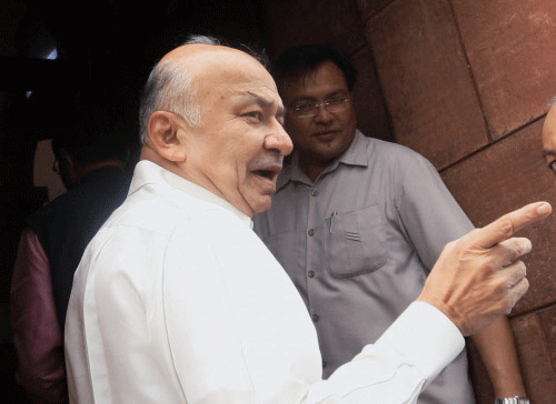 Union Home Minister Sushilkumar Shinde at Parliament house in New Delhi on Friday during the monsoon session. PTI Photo