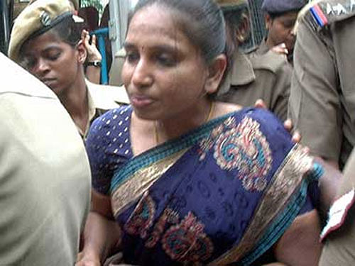 Nalini, being taken to a court from a central prison in Vellore. PTI Photo