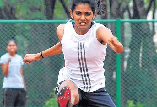 hi-flying M Arpitha was selected to represent the State in the Open Nationals in Ranchi after she finished on top in the 400M hurdles event during the trials on Sunday. DH&#8200;PHOTO