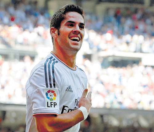 big strike Real Madrid's Isco celebrates after scoring a goal against Athletic Bilbao on Sunday. reuters