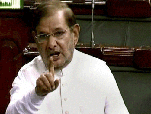 JD-U President Sharad Yadav speaks in the Lok Sabha in New Delhi on Saturday during ongoing monsoon session. PTI Photo