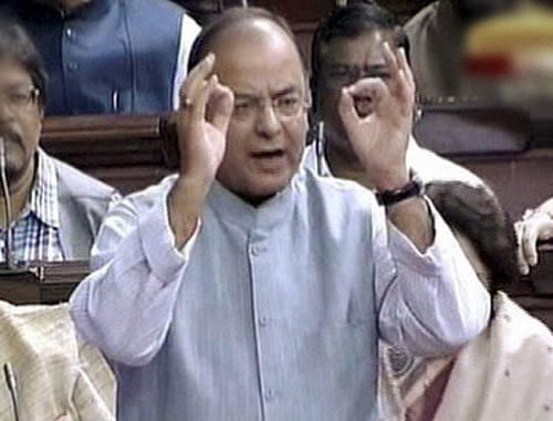 BJP leader Arun Jaitley speaks in the Rajya Sabha during the ongoing Monsoon session in New Delhi on Monday. PTI Photo