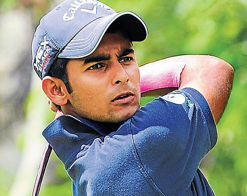 in control: Trishul Chinnappa tees off during the opening round at the KGA on Tuesday. dh photo