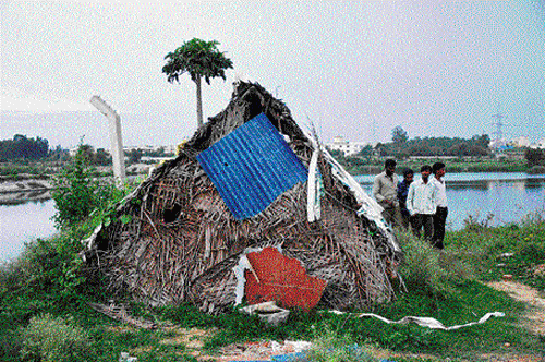 hideout: Serial killer Jaishanker was found in this hut at Kudlu village on Friday. dh photo
