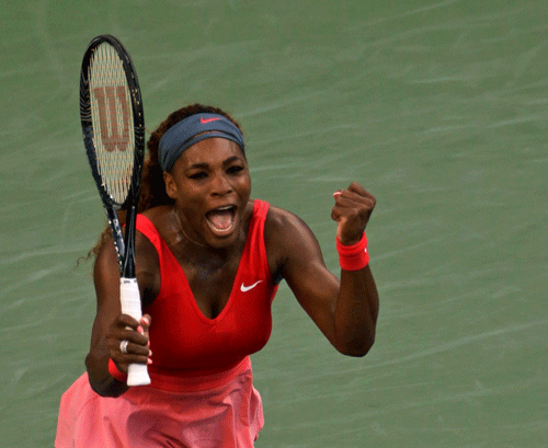 Serena Williams reacts after beating Li Na of China during the semifinals of the 2013 U.S. Open tennis tournament, Friday, Sept. 6, 2013, in New York. (AP Photo
