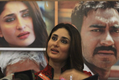 Bollywood actor Kareena Kapoor addresses a press conference to promote her upcoming movie 'Satyagraha' in Ahmadabad, India, Thursday, Aug. 29, 2013. Satyagraha is the term used for non-violent resistance initiated by Mahatma Gandhi. (AP)