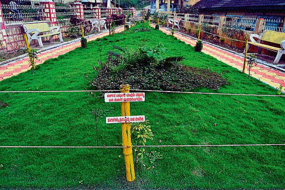 Newly laid park outside the office of district health and family welfare officer on Temple road in Madikeri.