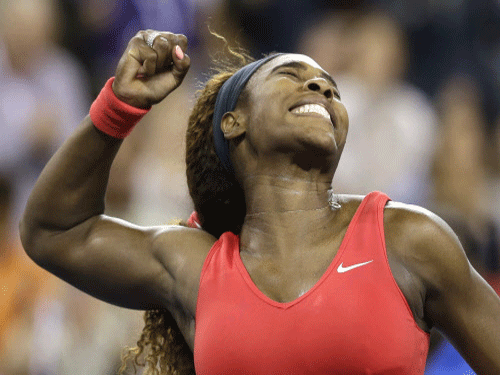Serena Williams reacts after beating Victoria Azarenka, of Belarus, in the women's singles final of the 2013 U.S. Open tennis tournament, Sunday, Sept. 8, 2013, in New York.