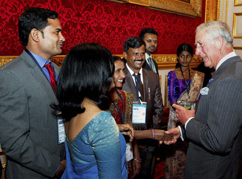 Prince Charles meeting with young Indian entrepreneurs supported by his charity network 'Youth Business International' at St. James Palace in London this week. PTI Photo