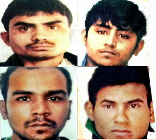 **FILE** Delhi gang rape convicts, clockwise from top left, Akshay Kumar, Pawan Gupta, Vinay Sharma and Mukesh Singh, who were sentenced to death by a court in New Delhi on Friday. PTI Photo.