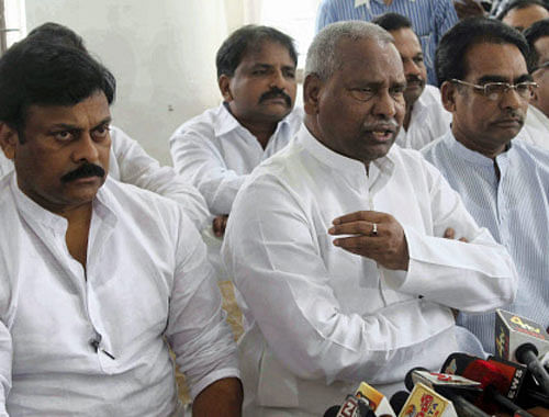 Union Ministers KS Rao and K. Chiranjeevi and Congress MPs from Seemandhra addressing the media in Hyderabad after a meeting over the proposed carving out of separate Telangana state. Seemandhra people are opposing the bifurcation of the AP State. PTI Photo
